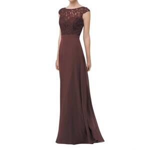 NEW JASMINE BRIDAL long boat neckline lace & georgette bridesmaid dress in diamo